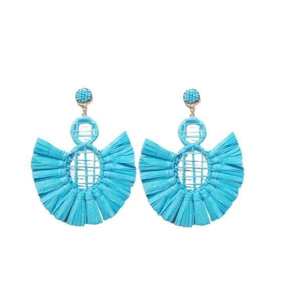 Jewelry - Vintage Style Boho Large Summer Raffia Earrings